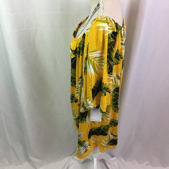 Lone & Lux Leaf Pattern Top Yellow Green 1X - Picture 14 of 15